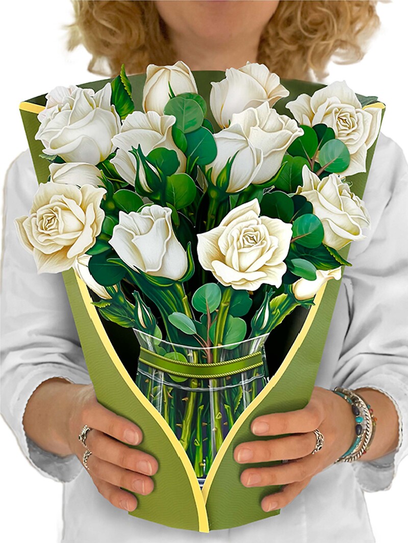 Fresh Cut Paper Dozen White Roses arranged by a florist in Glendora, NJ