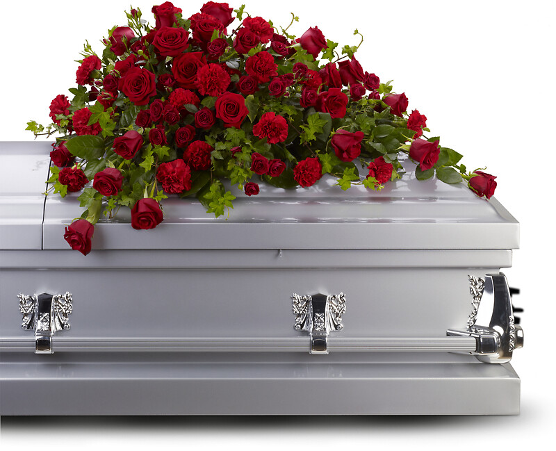 Red Rose Reverence Casket Spray arranged by a florist in Glendora, NJ