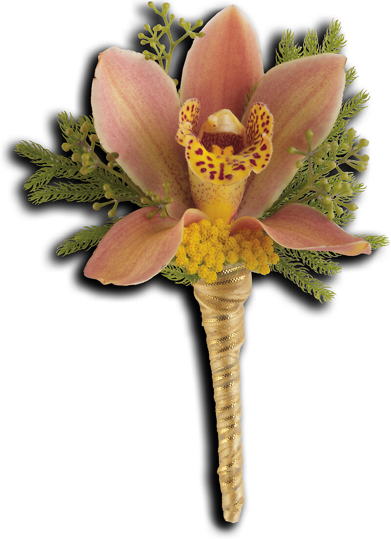 Sunset Orchid Boutonniere arranged by a florist in Glendora, NJ